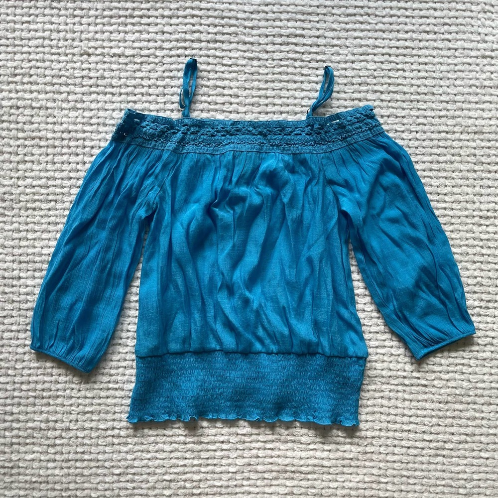 Thalia Sodi Off-Shoulder Smocked Crochet Trim Top - XS - NWOT